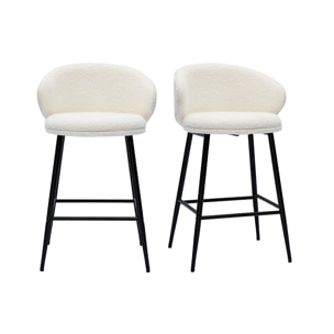 Tabourets de bar design en tissu effet laine bouclée blanc cassé et métal noir H86 cm (lot de 2) ROSALIE