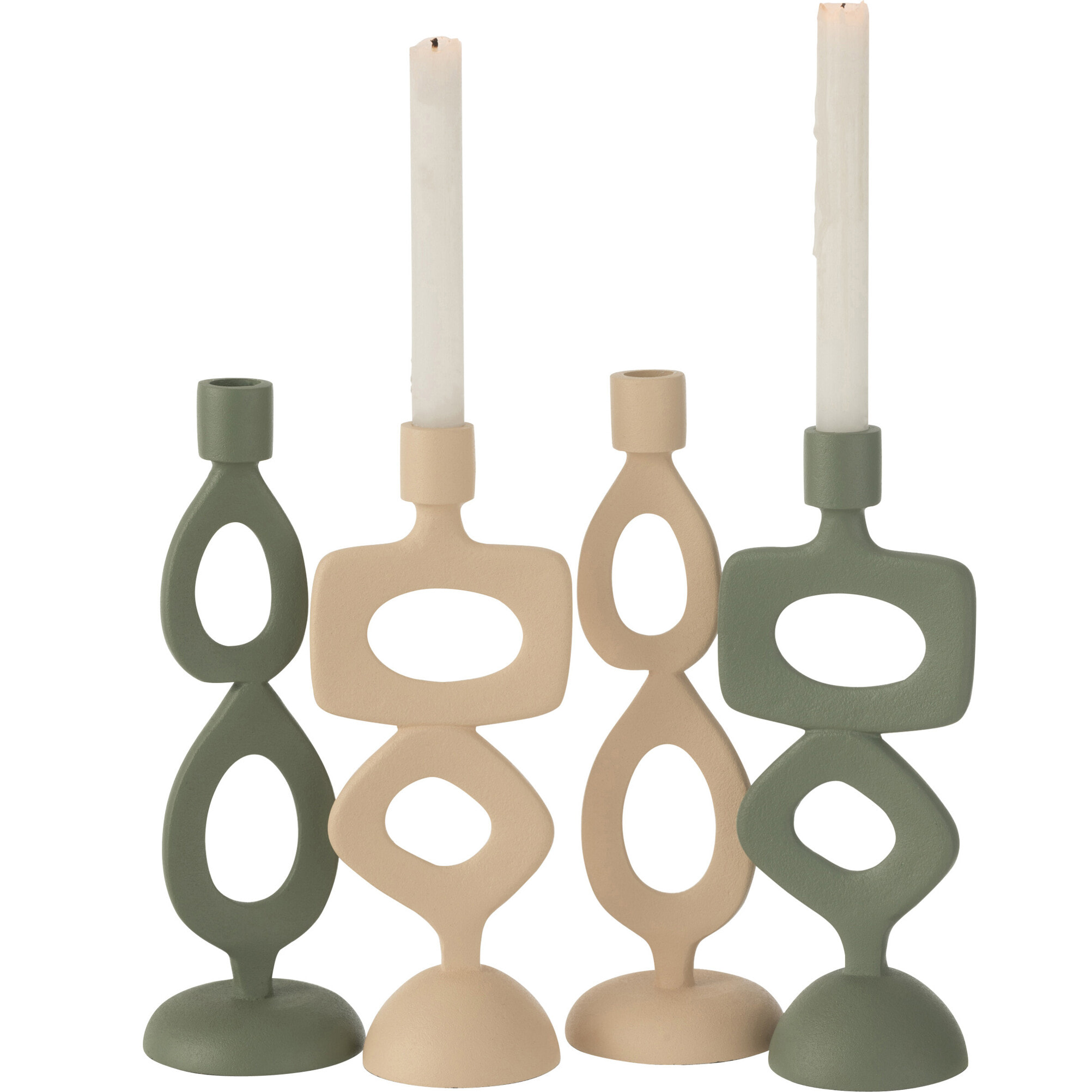 J-Line bougeoir Anneaux - aluminium - beige - 2 pièces