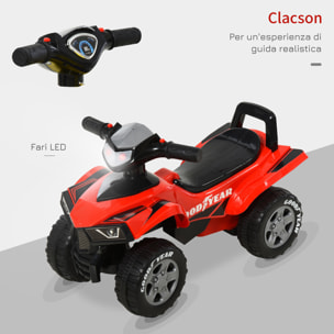 HOMCOM Quad Giocattolo per Bambini 18-36 Mesi con Licenza GOODYEAR con Luci e Suoni Realistici - Rosso e Nero