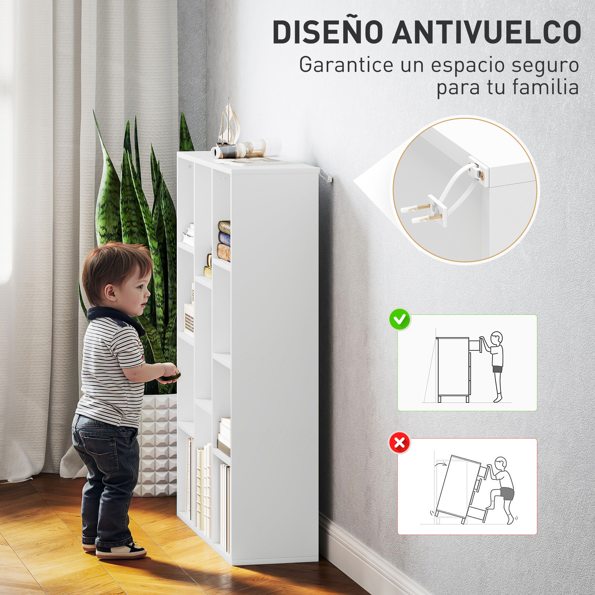 Librería de 4 Niveles Estantería de Libros con 11 Compartimentos Diseño Vertical u Horizontal para Sala de Estar Oficina Dormitorio 74,3x24x106 cm Blanco