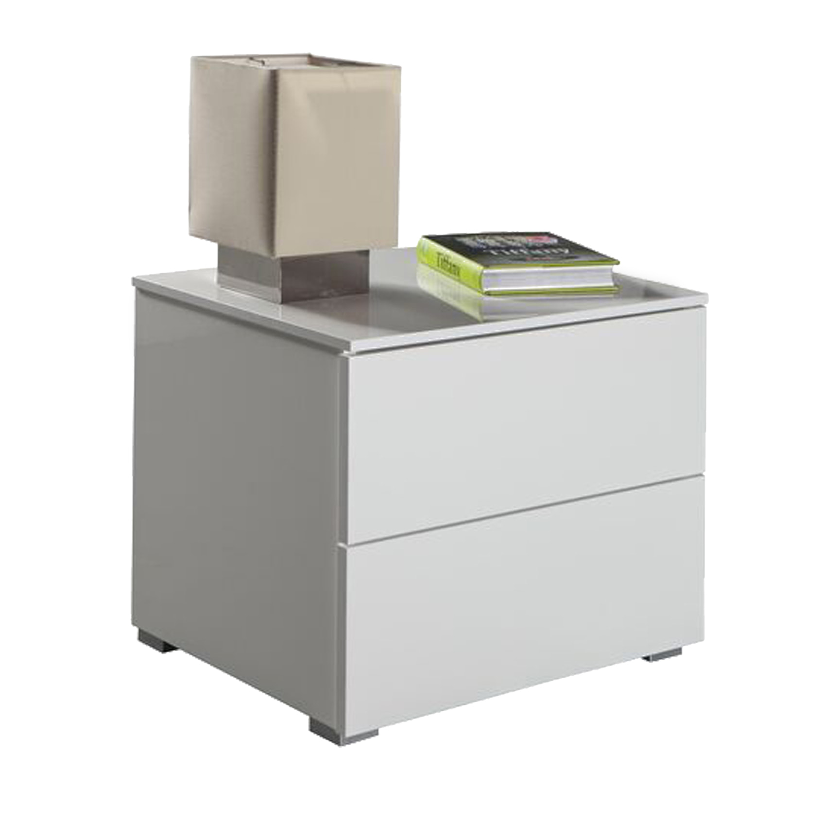 Comodino da camera con due cassetti, 55 x 44 x 44, Bianco