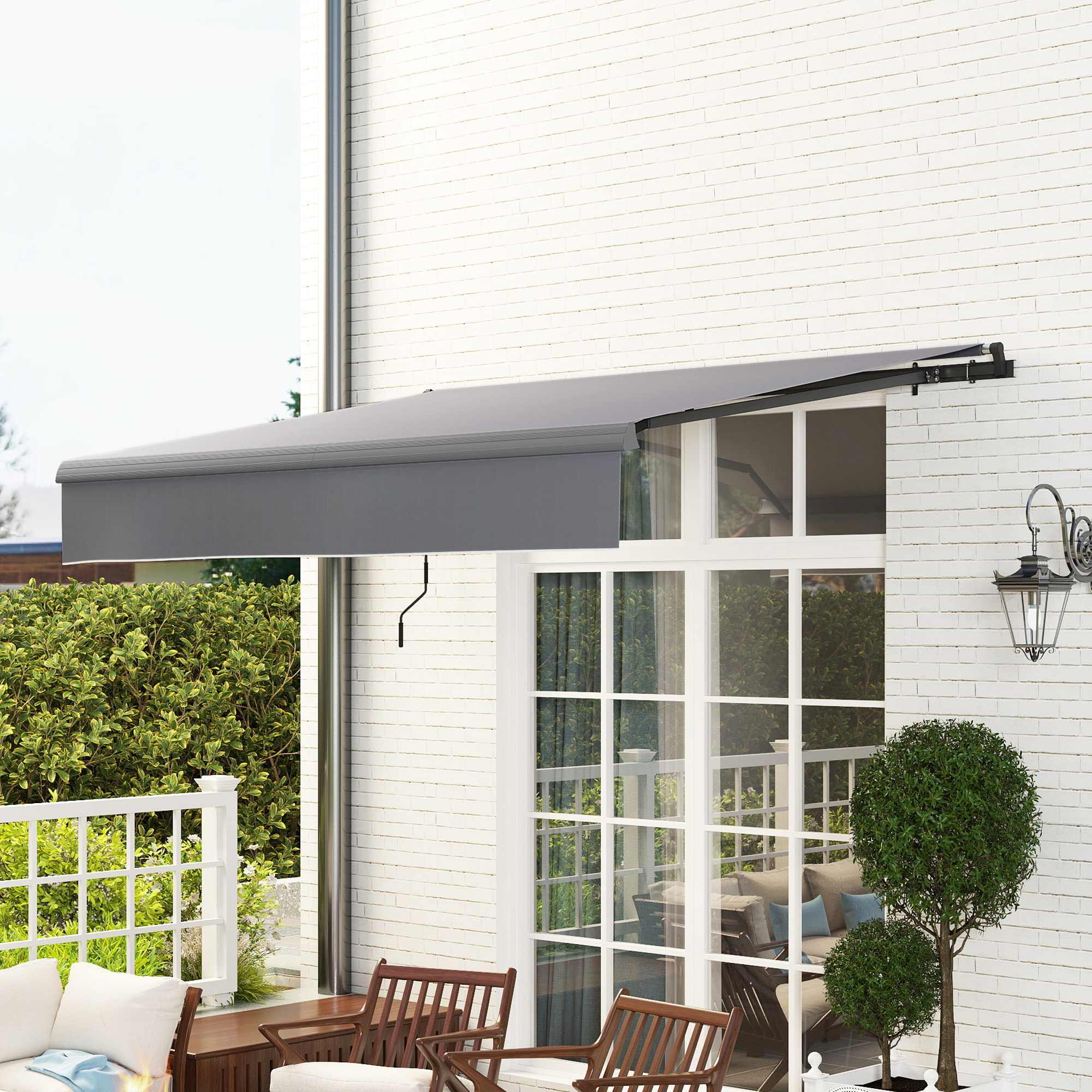 Toldo Manual Retráctil 3x2 m Toldo Exterior Terraza Enrollable Ajustable con Manivela Protección UV50+ Estructura de Aluminio y Metal para Balcón Jardín Gris