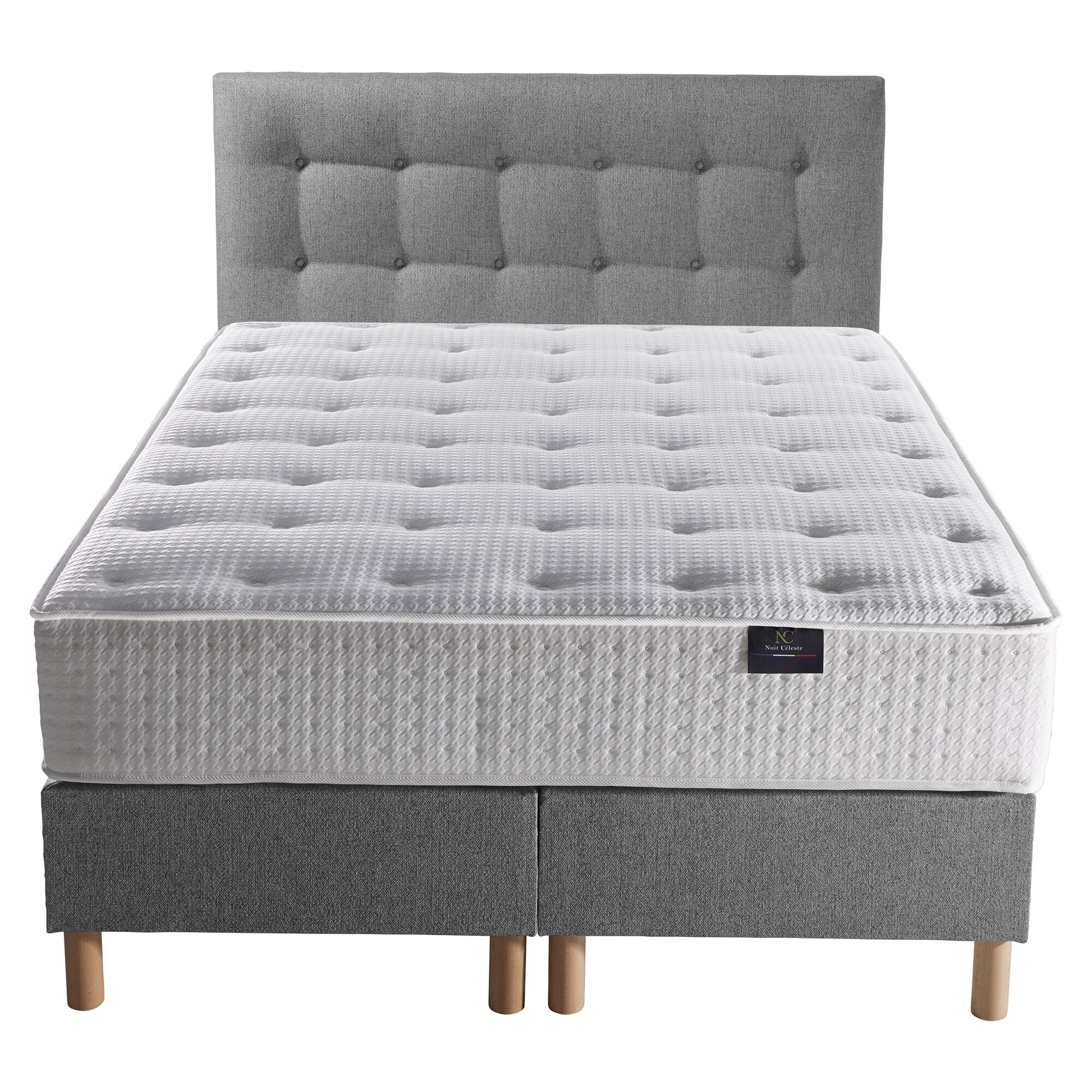 Ensemble Comète + tête de lit capitonnée - Matelas ressorts ensachés