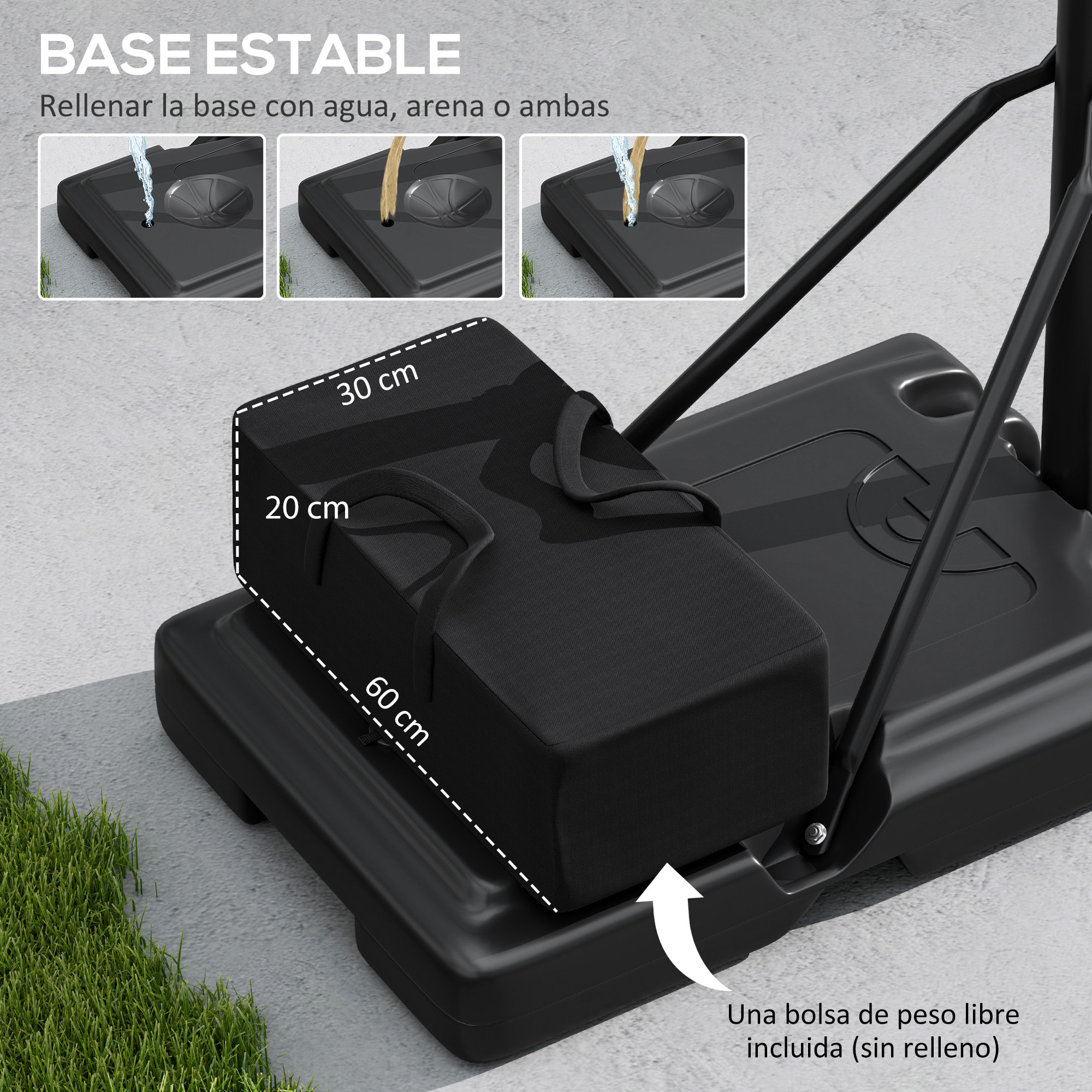 Canasta de Baloncesto de Exterior con Altura Ajustable 235-305 cm Aro de Baloncesto con Soporte Canasta de Baloncesto con Ruedas Base Rellenable Bolsa de Peso Negro