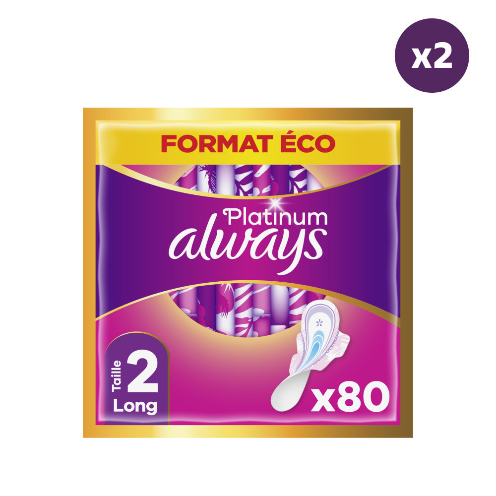 2x80 Serviettes Hygiéniques Always Platinum - Long Plus