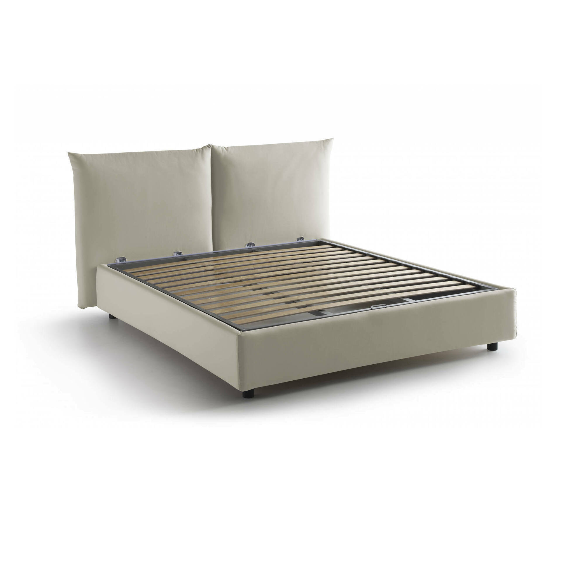 Letto matrimoniale Gabriella, Letto contenitore con rivestimento in tessuto, 100% Made in Italy, Apertura frontale, adatto per materasso Cm 160x200, Beige