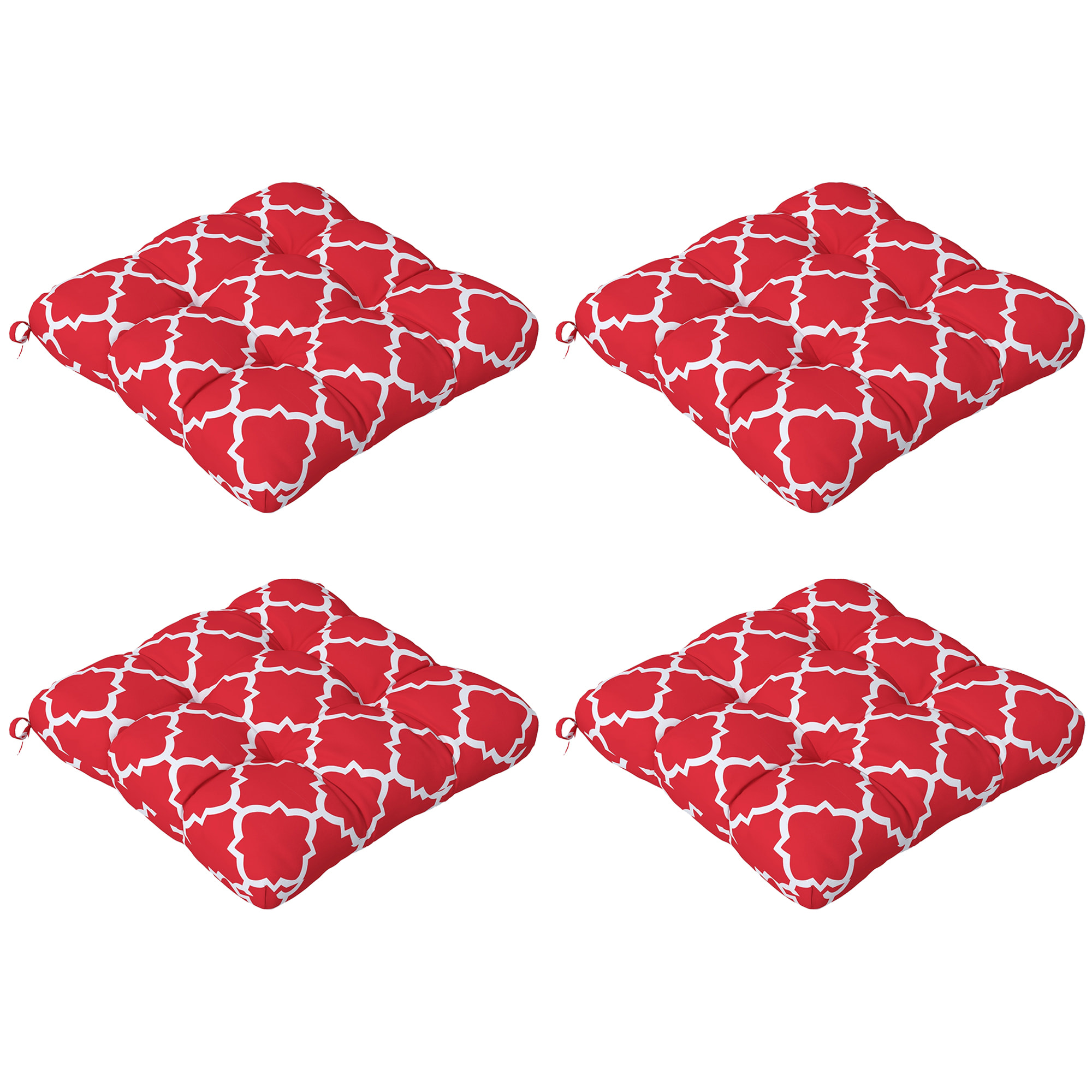 Outsunny Conjunto de Cojines para Sillas de Comedor 48x48x7 cm Juego de 4 Piezas Cojines para Sillas de Jardín Impermeable y Anti-UV con 2 Cordones de Fijación Rojo