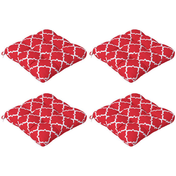 Outsunny Conjunto de Cojines para Sillas de Comedor 48x48x7 cm Juego de 4 Piezas Cojines para Sillas de Jardín Impermeable y Anti-UV con 2 Cordones de Fijación Rojo