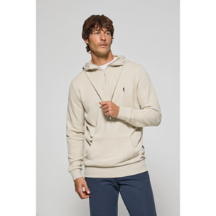 Sudadera beige de media cremallera con capucha y bordado Rigby Go