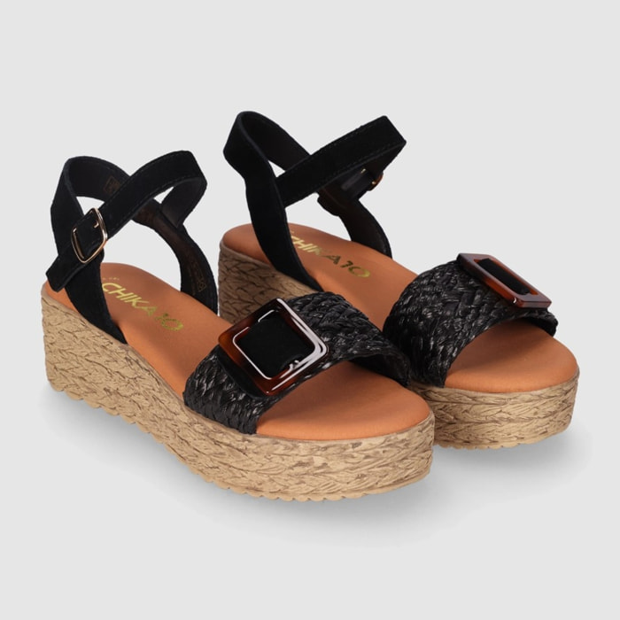 Sandalias de Tejido - Negro - Tacón: 5 cm