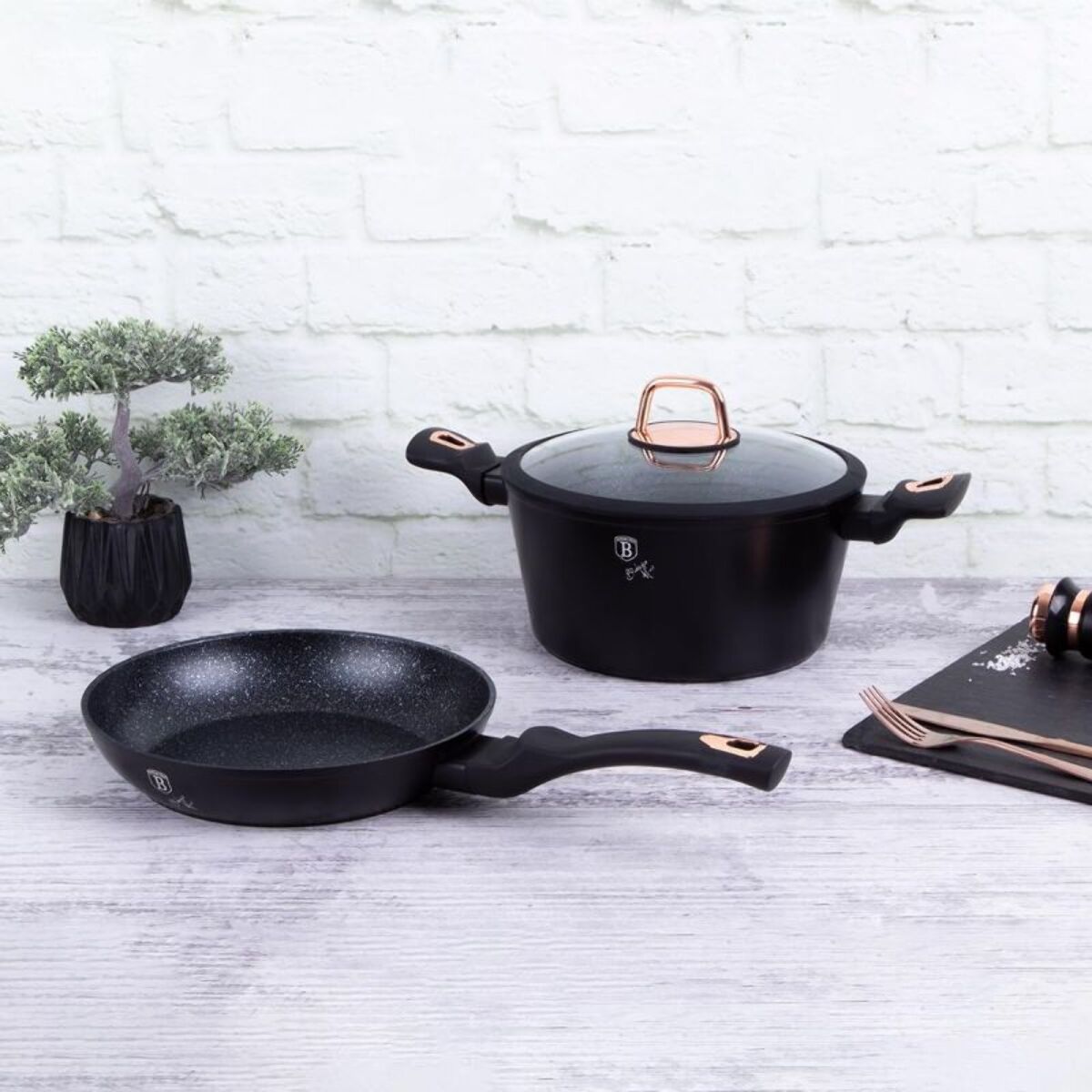 Batterie de cuisine 4 pièces Rose Noir BerlingerHaus BH-7741T