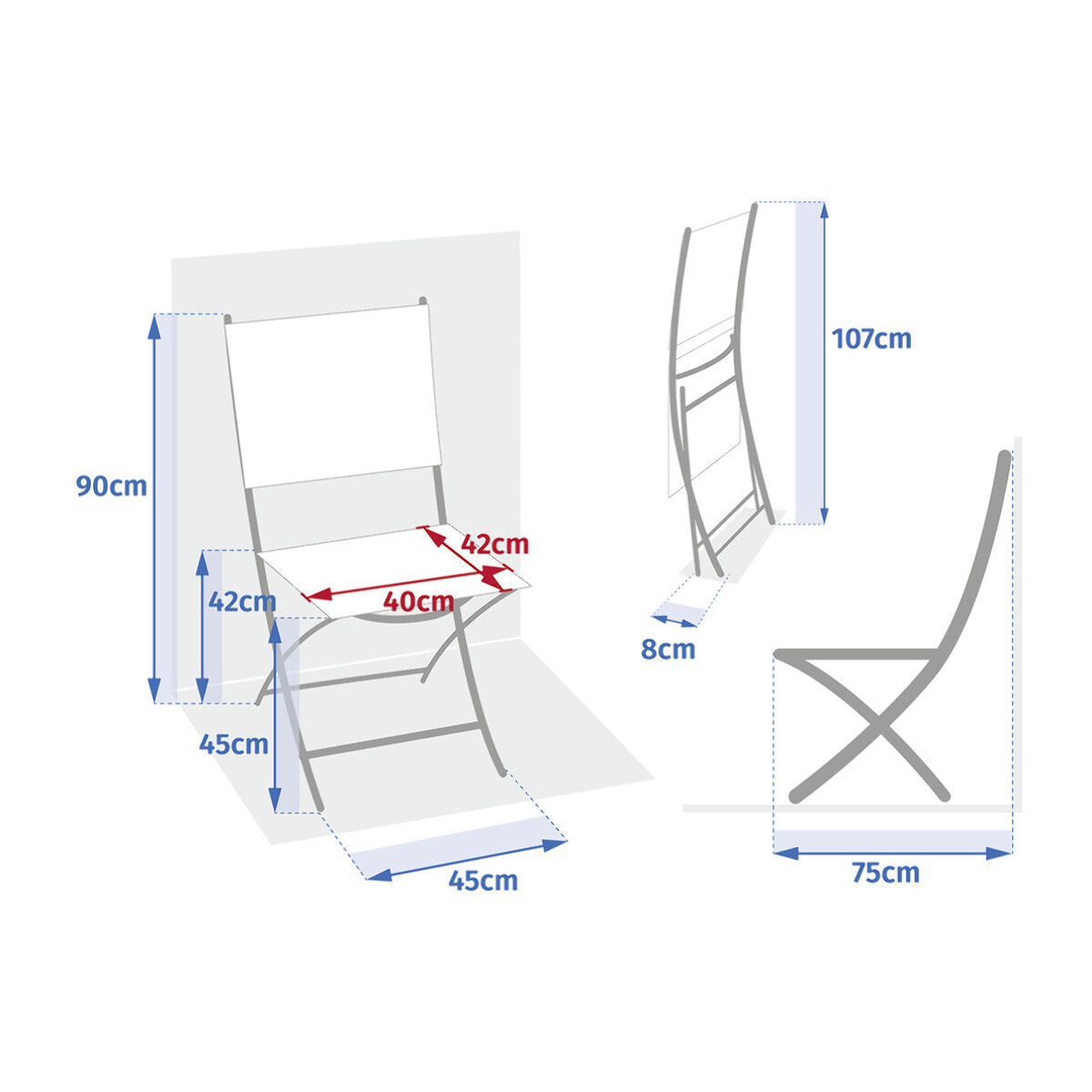 Lot de 4 chaises de jardin pliantes "Essentia" lin & vert laurier aluminium et texaline
