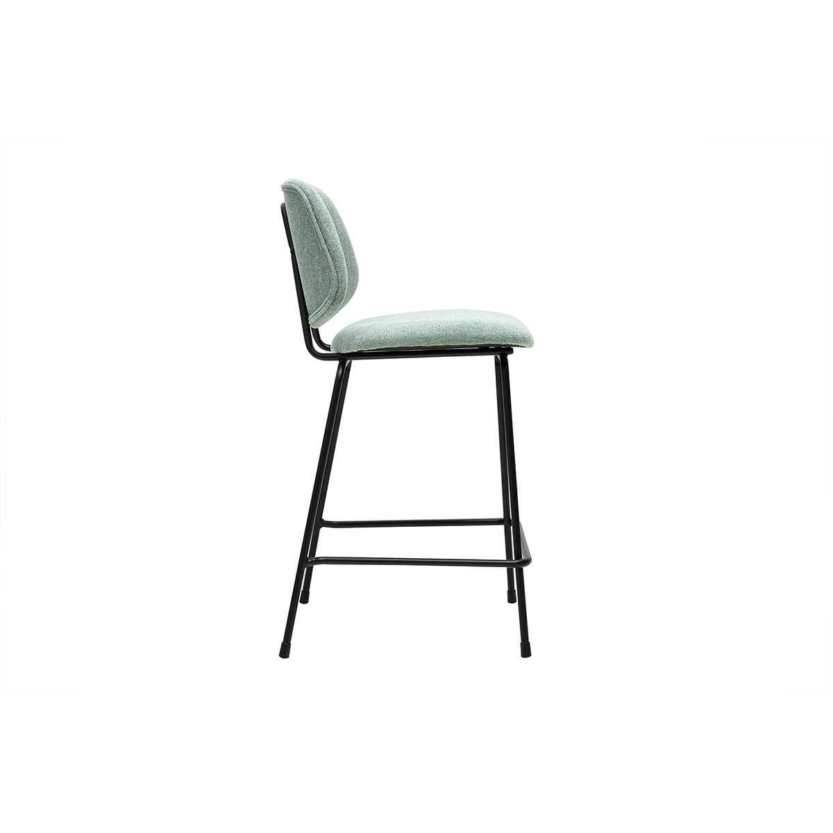 Tabourets de bar en tissu effet velours texturé vert céladon et métal H66.5 cm BARNET (lot de 2)