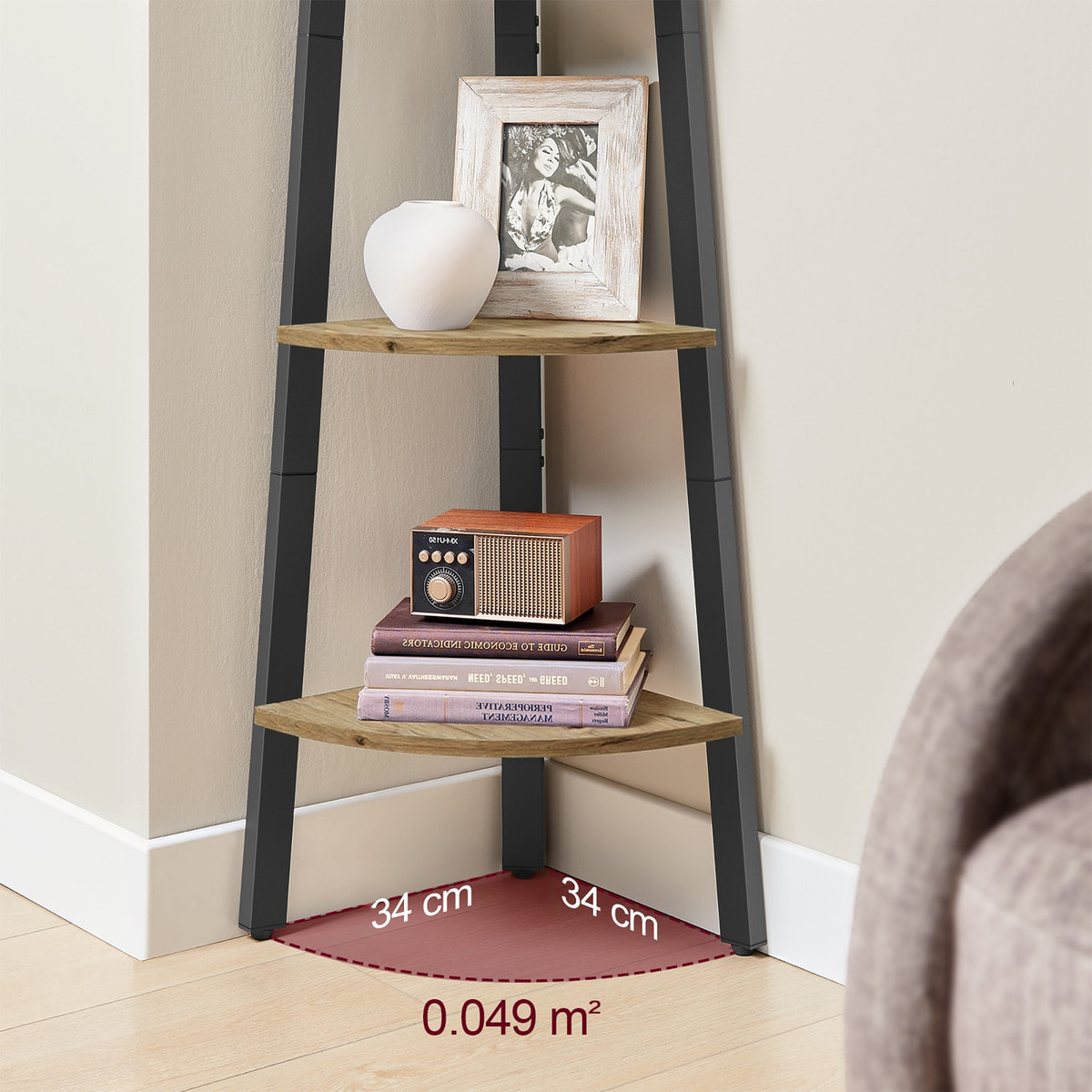 Libreria angolare Industrial Artisan con 4 ripiani