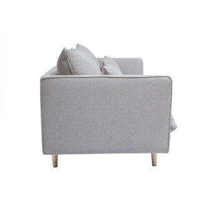 Canapé scandinave 3 places en tissu effet velours texturé beige et bois clair CLAYTON