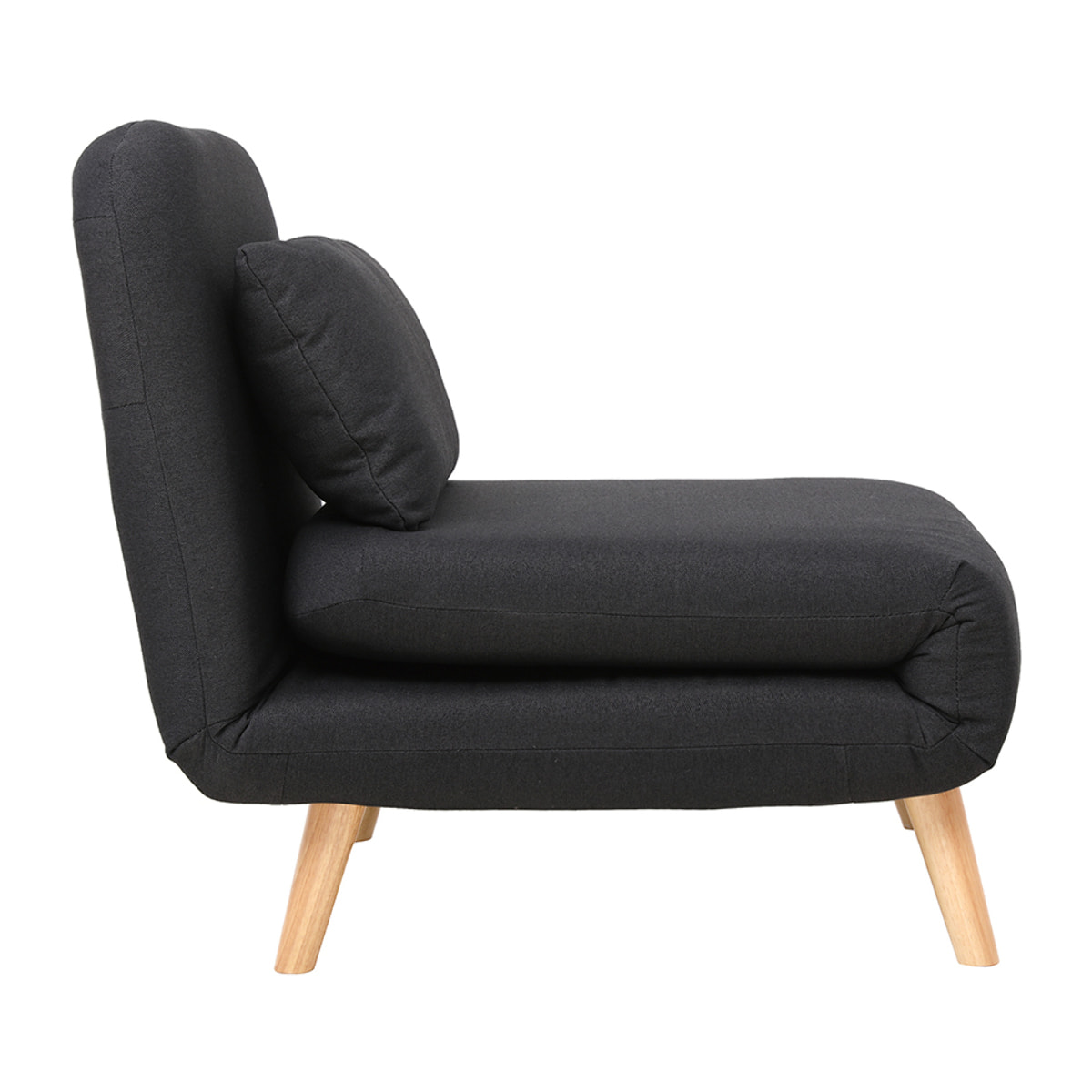 Fauteuil convertible scandinave en tissu gris foncé et bois clair AMIKO