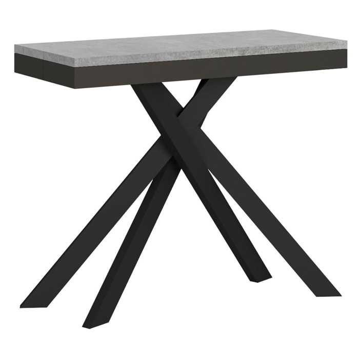 Console extensible 90x40/196 cm Krack Small Evolution gris béton cadre anthracite