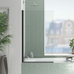 Pare baignoire Rabattable 70x120cm - Profilé Noir Mat - Verre Trempé 4mm - ELEMENTARY