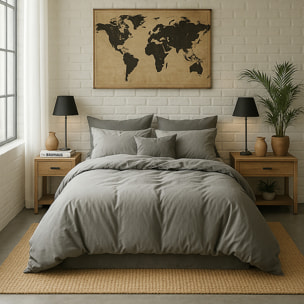 Paire de Taies D'oreiller Avec Volant 100% Percale De Coton Lavé Gris Perle