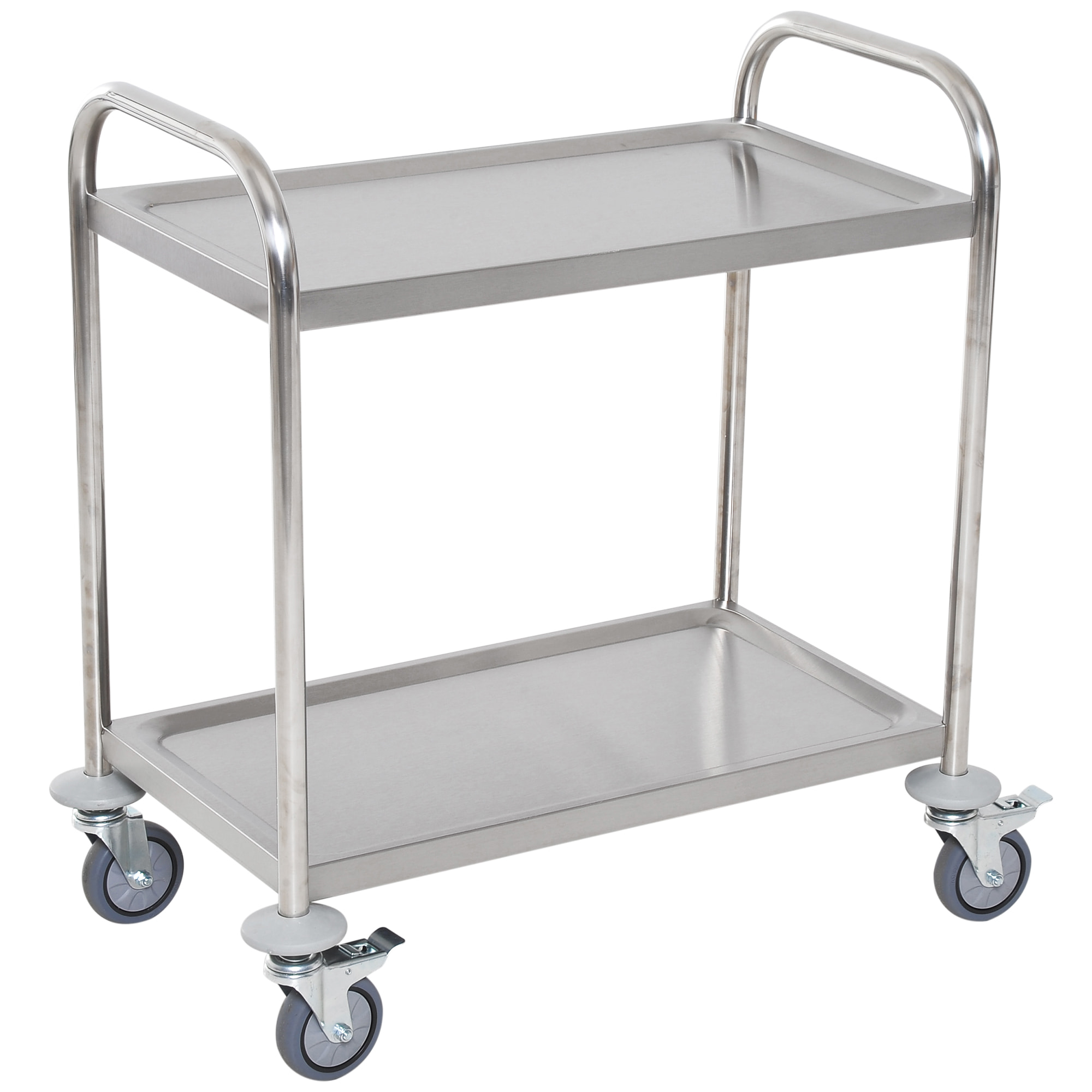 Carrito Auxiliar con Ruedas de Acero Inoxidable Carrito de Cocina con Bandejas y 2 Brazos para Comedor Salón 70,5x40,5x81 cm Plata