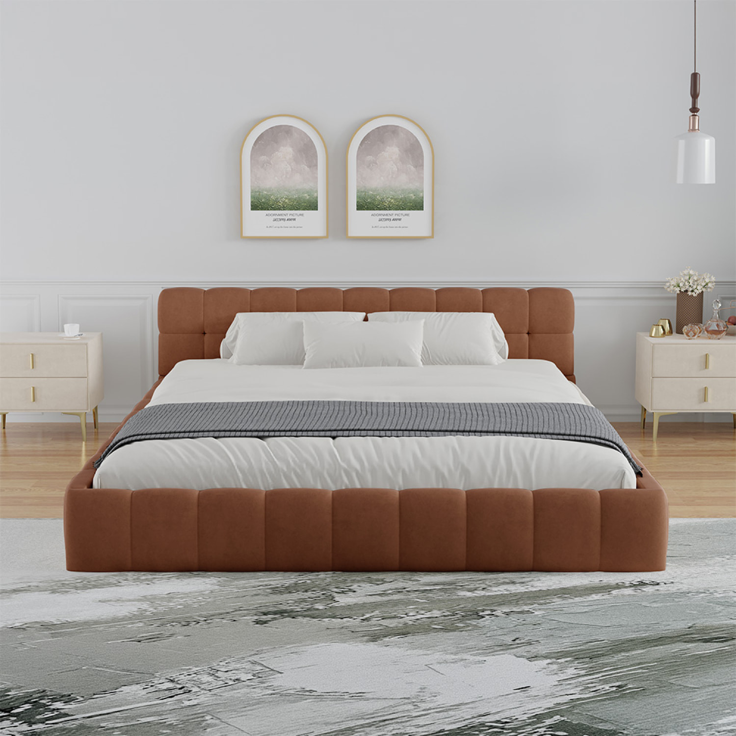 Lit nuage 140x190cm en velours marron PRINCETON