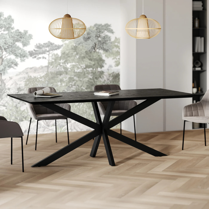 Table rectangulaire 8 personnes en bois de teck recyclé noir 220 cm - Marvel