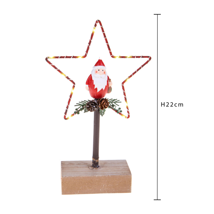 Stella con Led Babbo Natale - Pezzi 1 - Colore Rosso - 13x22Hx5cm - Bianchi Dino