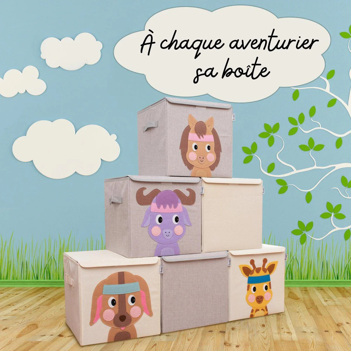 Boîte de rangement en tissu pour enfant "cheval" avec couvercle, compatible Ikea Kallax Lifeney