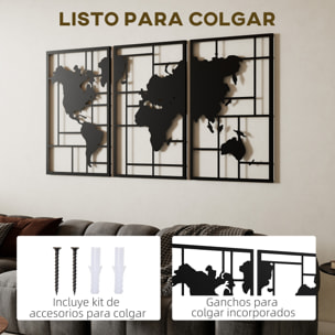 Decoración de Metal para Pared de Mapa Mundial, Juego de 3 Piezas, Adornos de Pared Metálicos, para Salón, Dormitorio, Pasillo, Negro