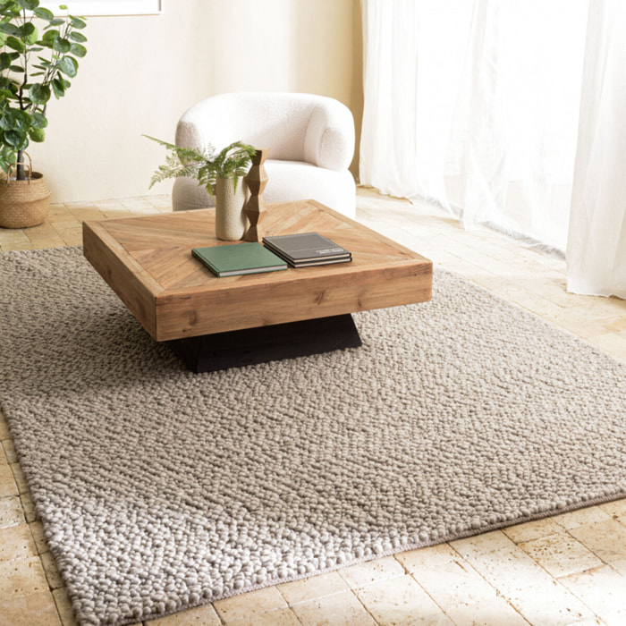 QUENTIN - Tapis rectangulaire 160x230cm en laine bouclée taupe