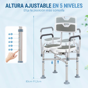 Silla Ducha Personas Mayores, Silla de Ducha con Asiento Ranurado, Altura Regulable, Taburete de Baño Antideslizante con Respaldo y Reposabrazos, Carga 136 kg, para Discapacitados, Gris