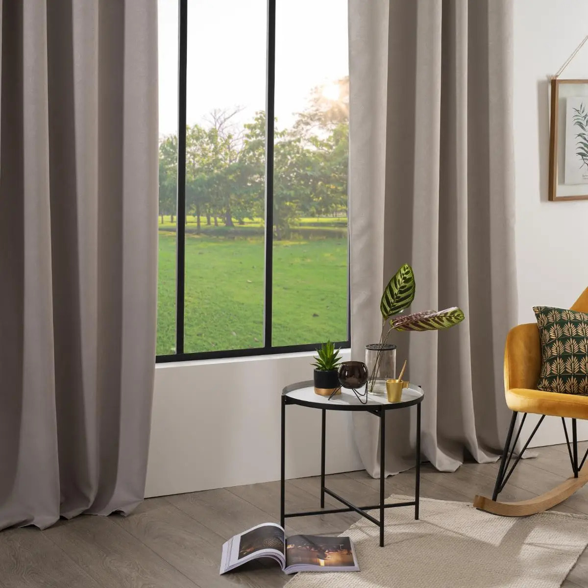 Rideau occultant "Feuilles" beige 140x260cm
