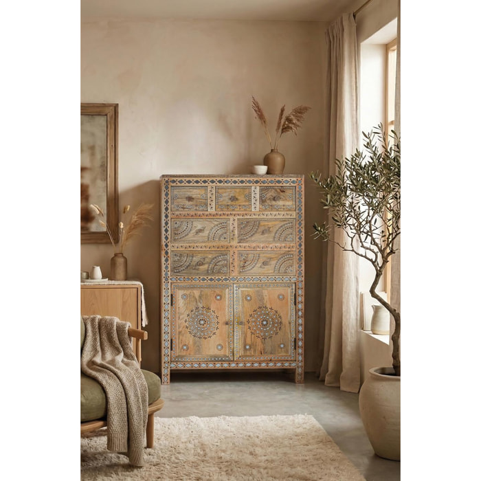 Cómoda de Madera de Mango 80 Cm Estilo Artesanal Étnico
