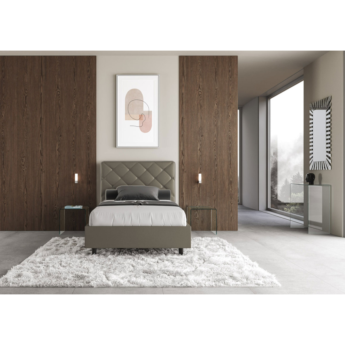 Letto una piazza e mezza senza rete imbottito 120x190 similpelle cappuccino Priya