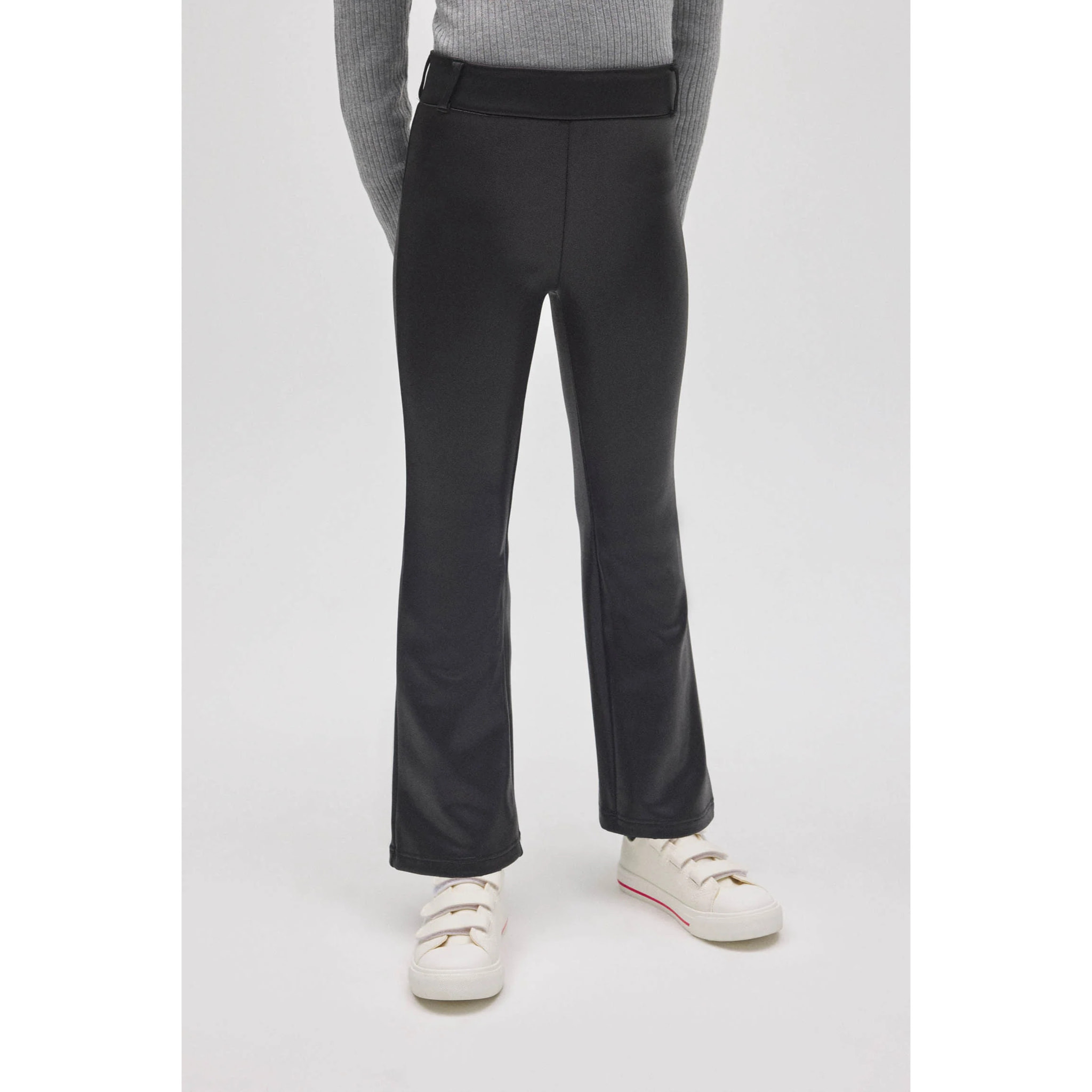 Pantaloni termici svasati neri effetto pelle da bambina