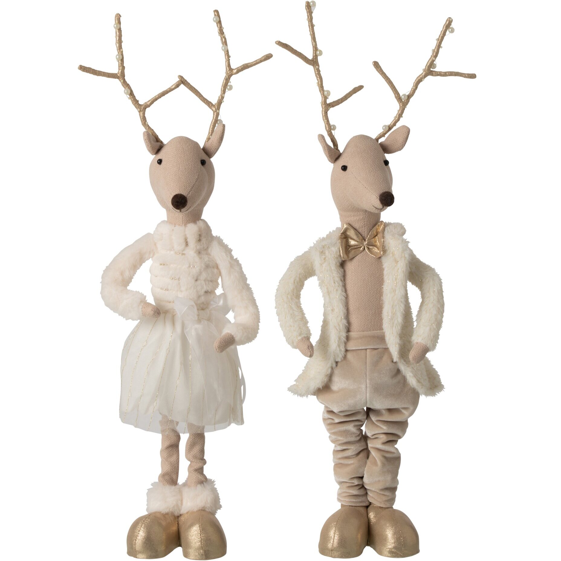 J-Line Renne télescopique - polyester - doré/beige clair - assortiment de 2