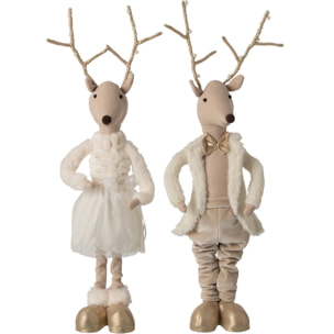 J-Line Renne télescopique - polyester - doré/beige clair - assortiment de 2