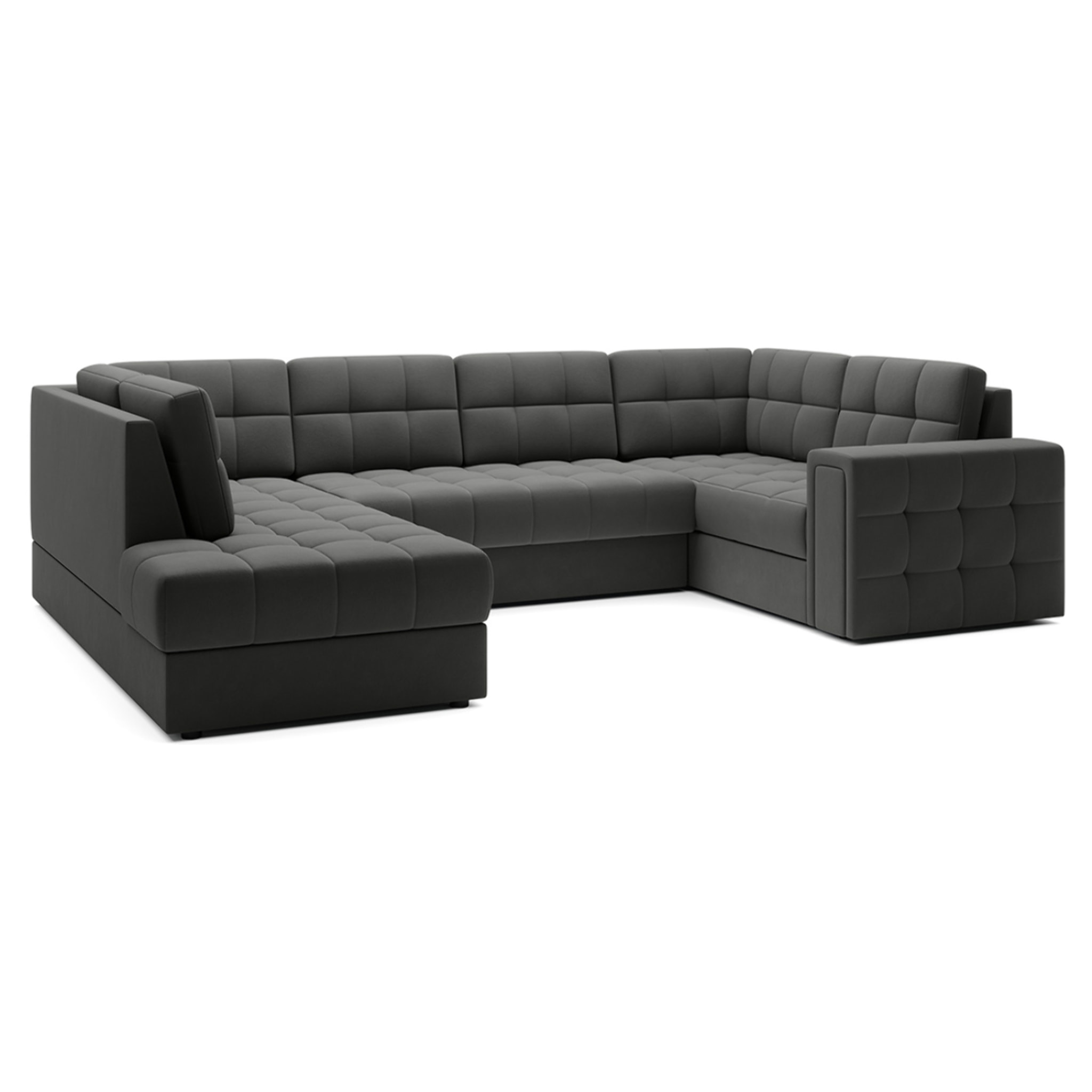 Nappa - Canapé panoramique d'angle droit 7 places convertible avec coffre en velours - Gris