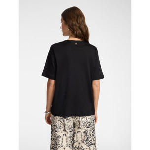 Elena Mirò - T-shirt in cotone scollo a V - Nero
