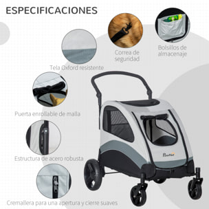 Cochecito para Perros Plegable Carrito para Mascotas con 5 Ventanas 2 Puertas Bolsillo de Almacenaje Correas de Seguridad y Frenos Tela Oxford 300D Acero 107x67x102 cm Gris