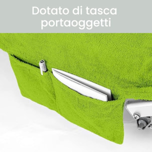 INTRECCI Telo Mare in Spugna, Asciugamano da Spiaggia Grande, 75x190 cm, Telo Mare Lettino con Tasche Portaoggetti e Bottoni, 100% Cotone, Morbido, Assorbente, Asciuga Rapidamente, Colore: Verde