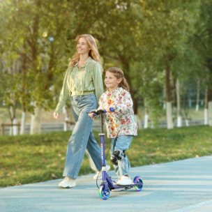 Trottinette pliable réglable enfant 3-8 ans roues lumineuses LED frein friction arrière et frein main métal bleu