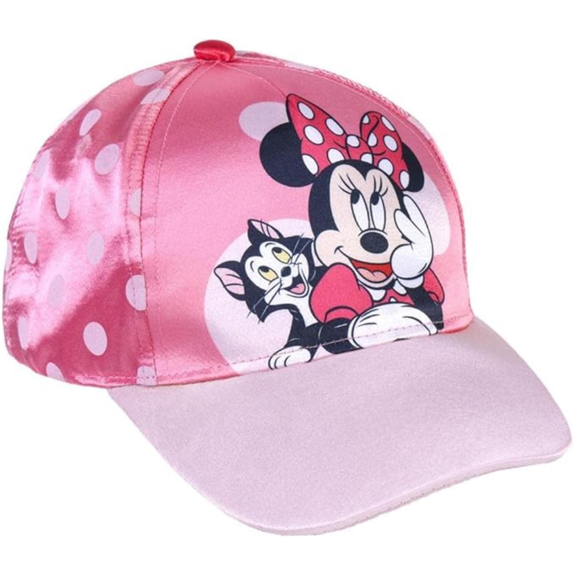 Gorra con visera curva de minnie mouse - color rosa - apta de 4 a 8 años - con material brillante - con velcro trasero ajustable