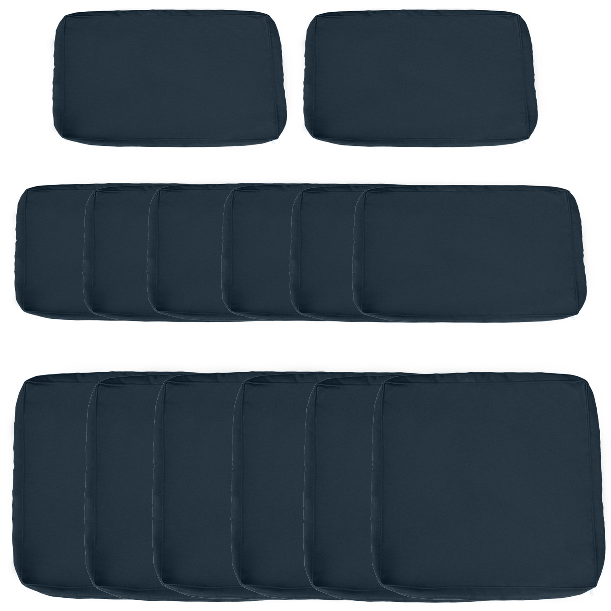 Lot de 14 housses de rechange coussins salon de jardin - 6 housses coussin d'assise, 8 housses coussin dossier - housses zippées polyester déperlant bleu