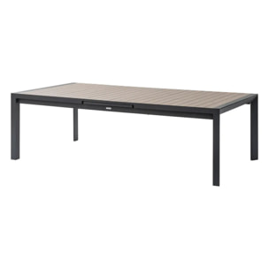 Table de jardin extensible "Évasion" effet bois honey & graphite 14 places lates en aluminium