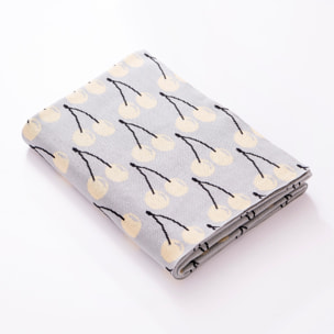 Manta 140x190cm 1000gr 100%acrilico azul con cerezas amarillas benetton fruits