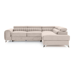 Talisay - canapé d'angle droit - 5 places - convertible avec coffre - en velours - Beige