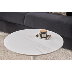 Table basse design ronde en céramique blanche et métal D60 cm MALOU