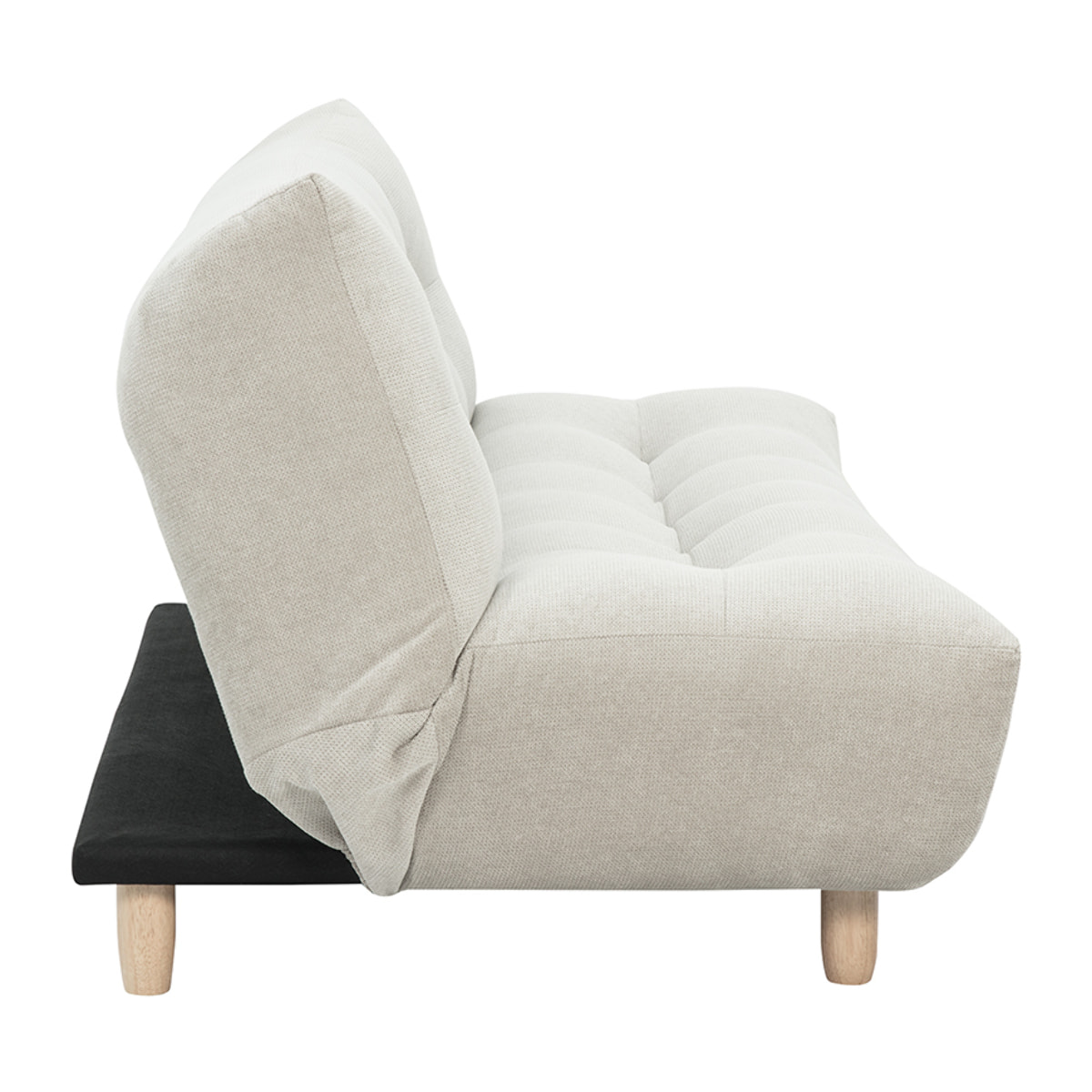 Canapé convertible scandinave 3 places en tissu beige et bois clair YUMI