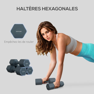 Lot de 2 haltères réglables hexagonales avec poignée antidérapante pour l'entraînement à domicile, 2 x 2.5kg gris